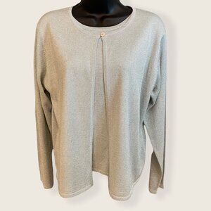 Ship N Shore Womens Silver Metallic Knit Long Sleeve Cardigan Sweater Button Clo